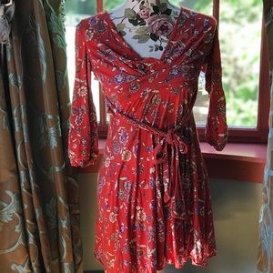 Red Floral back strap dress